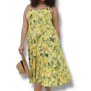 Torrid Bright Yellow Lemon Print Sundress Plus Size 3 = 3X with Ruffle Hem